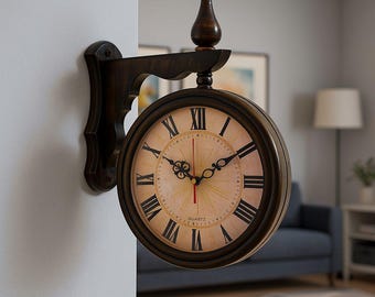 Vintage Double Sided Wall Clock | Retro Railway Decor