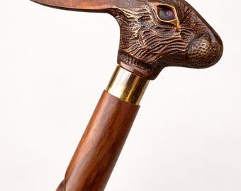 Antique Brass Rabbit Head Walking Stick – Twisted Sheesham Wood Cane