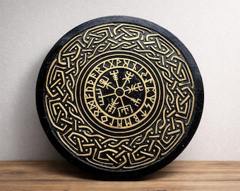 Handcrafted Wooden Vegvisir Shield | Norse Compass Viking Wall Art, Nordic Decor