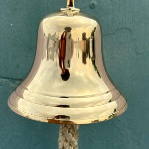 Polished Brass Wall-Mounted Bell with Rope Pull - Nautical Decor