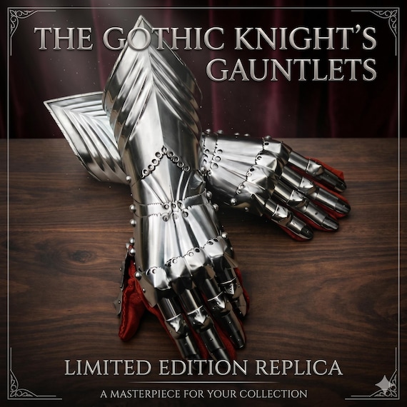 18 Gauge Steel Gothic Gauntlets – Red Suede Lined Knight Armor Gloves