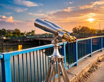 Naval Brass Binoculars on Adjustable Tripod – 1920s Nautical Replica, Maritime Decor