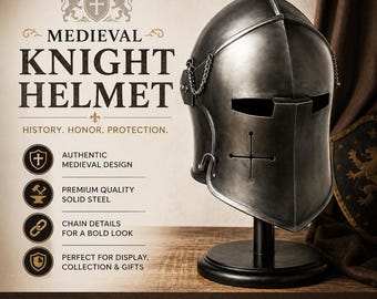 Handmade Metal Knight Helmet | Medieval Crusader Decor