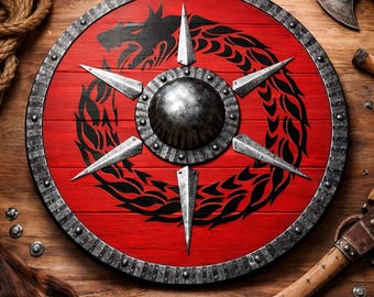 Handmade Viking Dragon Wooden Shield | Norse Medieval Wall Decor