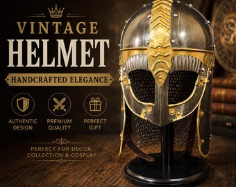 Decorative Medieval-Style Helmet with Chainmail | Metal Display Helmet for Home Décor, Collectors & Gifts