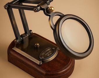 Brass Tabletop Magnifying Glass with Wood Base  Adjustable Decorative Desk Display 5 Inch