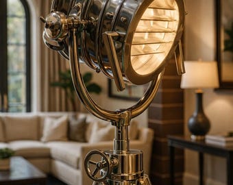 Coastal Chrome Spotlight Floor Light with Marine Tripod Hollywood Lighting.