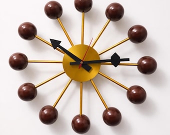 Mid Century Modern Atomic Starburst Clock, Gold Brown Metal Wall Decor