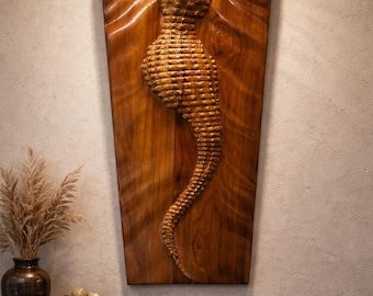 Hand Carved Wooden Crocodile Wall Art, Alligator Wood Relief Sculpture, Nature Décor 30 Inch