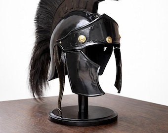 Antique Roman Gladiator Helmet with Plume – Medieval Warrior Armor Replica Display Piece