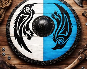 Handmade Viking Raven Wooden Shield | Norse Mythology Wall Decor