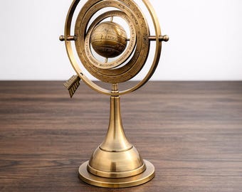 Brass Armillary Sphere - Antique Zodiac Globe, Celestial Desk Decor