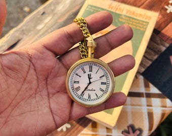 Vintage Brass Pocket Watch | Roman Numeral Dial, Chain Accessory (2 Inch)