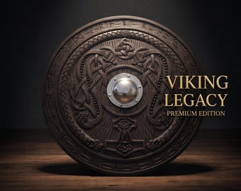 Handcrafted Viking Raven Thor Hammer Shield | Nordic Wood Wall Decor