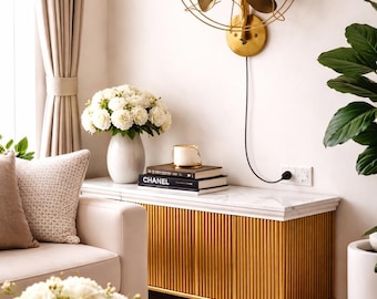 Vintage Brass Wall Fan: 14-Inch Nautical Style Decor