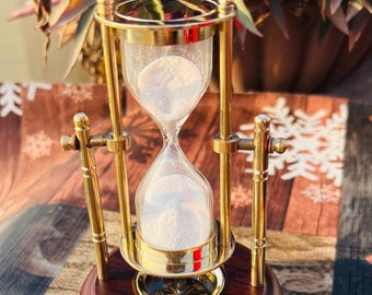 Brass Hourglass and Compass with Wooden Base | Nautical Desk Decor.