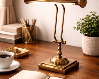 Mid-Century Modern Brass Desk Lamp: Solid Reproduction Office Lighting with Adjustable Piano Reading Light
