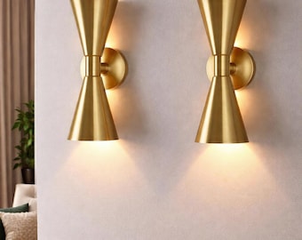 Modern Brass Wall Sconce Set, Up Down Light Fixture, Mid Century Lamp