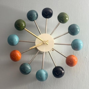 Mid-Century Modern Ball Wall Clock: Retro Atomic Starburst Design