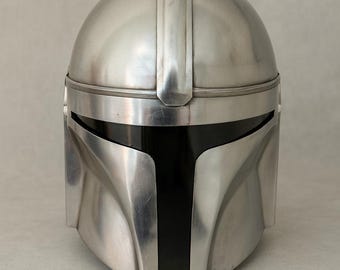 Hełm Mandalorianina, ręcznie wykonany z metalu, replika – kostium cosplay do noszenia – wykończenie ze stali, polerowanie na srebrno