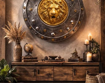Lion Head Shield | Medieval Metallic Wall Art | Cosplay Prop(22 inch)