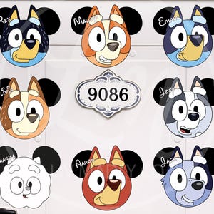 Personalized Bluey Inspired Mickey Ear Cruise Door Magnet: Bluey | Bingo | Bandit | Chilli | Muffin | Pom Pom | Rusty | Socks