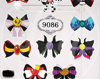 Disney Villain Inspired Bow Cruise Magnets: Evil Queen, Queen of Hearts, Hook, Maleficent, Cruella, Ursula, Jafar, Hades, Dr Facilier