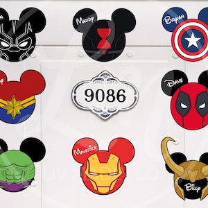 Personalized Marvel Inspired Mickey Mouse Cruise Door Magnet: Deadpool | Captain America | Scarlett Witch | Spiderman | Hulk | Iron Man