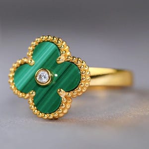 Malachite Clover Diamond Ring For Her