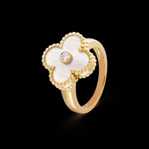 Mother Of Pearl Clover Diamond Ring For Her