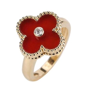 Carnelian Clover Diamond Ring For Love