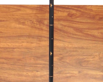 Vintage Brass Handle Walking Cane | Ornate Wooden Walking Stick, Inlaid Details