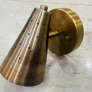 Mid-Century Modern Cone Brass Wall Sconce | Perforated Adjustable Wall Light