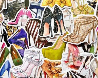 Pegatinas aleatorias de zapatos de tacón alto de diseñador para portátil, diario o álbum de recortes.