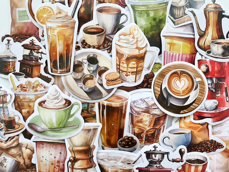 Coffee Lover Stickers, Coffee Shop Stickers for Journals, Phone Cases ...