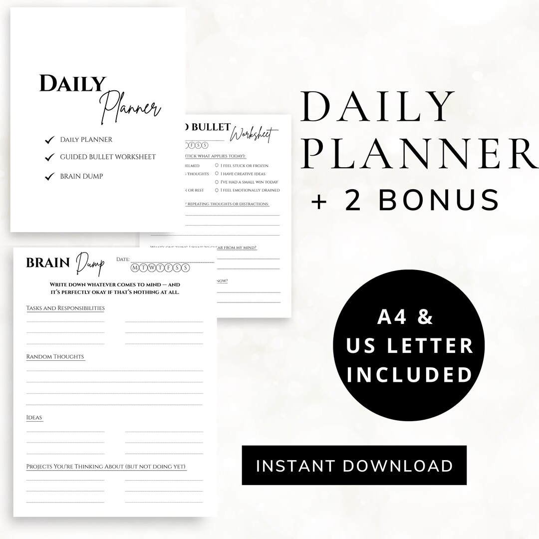 ADHD Daily Planner Printable With Brain Dump & Guided Bullet Worksheet ...