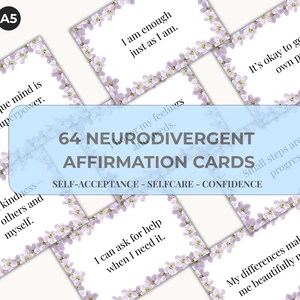 64 Printable Affirmation Cards for Neurodivergent Adults & Teens – ADHD Autism Support – Gentle Self-Care Digital Download