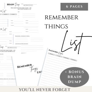 Executive Functioning Planner | Brain Dump, Password Keeper (Printable PDF)