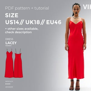 Lacey Slip Dress Sewing Pattern pdf Bias Cut Midi Dress Pattern with Side Slit Digital Download Tutorial Included Size US 14 UK 18 EU 46