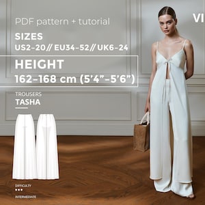 Tasha Hose PDF Schnittmuster Körpergröße 162-168 cm| Hose Schnittmuster Hose mit ausgestelltem Bein Reißverschluss Reißverschluss Hose PDF Nähanleitung Digital Pattern