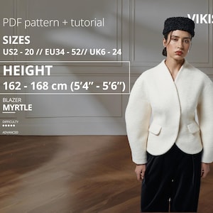 Naaipatroon mirte blazer EU34–52|Digitaal blazerpatroon gilet Naaipatroon dames blazerpatroon volumineus Mouwhoogte 162-168 cm