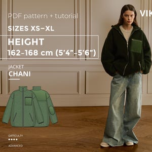 Costura de chaqueta Chani, chaqueta con cremallera y forro de piel sintética, tallas XS-XL (patrón PDF), altura 162-168 cm