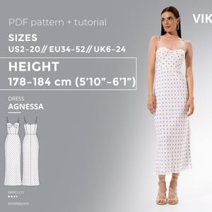 Agnessa dress pdf sewing pattern eu 34-52 uk 6-24 us 2-20| dress sewing pattern corset dress pattern close fit dress height 178-184 cm