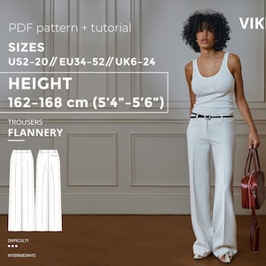 Flannery Sewing Pattern Printable Height 162-168cm | Straight Leg Trousers Sewing Pattern PDF Tailored Pants Pattern Fly Front Pants Pattern