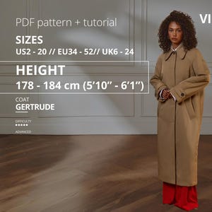 Gertrude Coat PDF Schnittmuster mit Anleitung Größen US 2-20 für 150-6'1 cm Höhe, Oversized Mantel Schnittmuster Modisches Schnittmuster