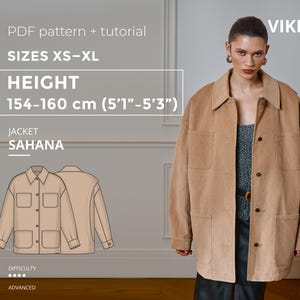 Sahana Loose Fit Jacket Pattern with pdf Tutorial size EU 34-52 Height 154-160cm Corduroy Jacket Pattern Insulated Jacket Outerwear Sewing