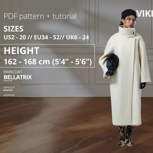 Patrón de costura de abrigo Gwendoline, tallas EU 34-52, altura 162-168, patrón de abrigo largo, tutorial de costura de abrigo extragrande, abrigo forrado, abrigo de talla grande