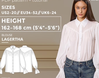 Lagertha Blouse Sewing Pattern PDF | Romantic Ruffle Sleeve Blouse