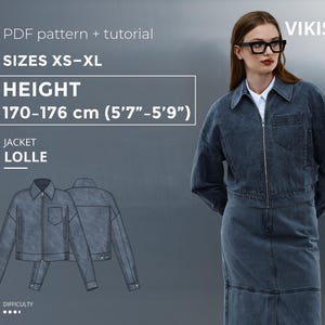 Lolle jacka sömnadsmönster PDF Denim Utility jacka mönster Arbetsjacka Avancerad damsömnadsmönster Jacka pdf Mönster Höjd 170-176