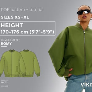 Romy Bomber Jacke PDF Schnittmuster mit Anleitung, Größe XS-XL für 170-176 cm Körpergröße